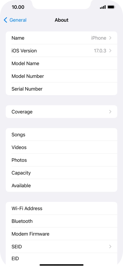 Your phone's software version is displayed next to iOS Version.