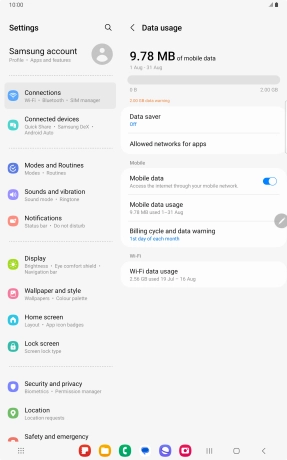 The total data usage is displayed. The total data usage is displayed.