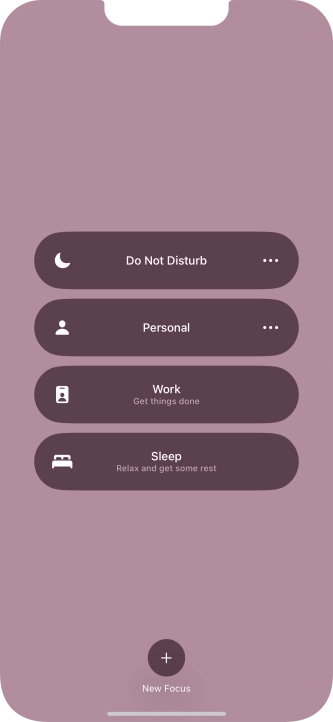 Press the required focus mode to activate or deactivate it immediately.