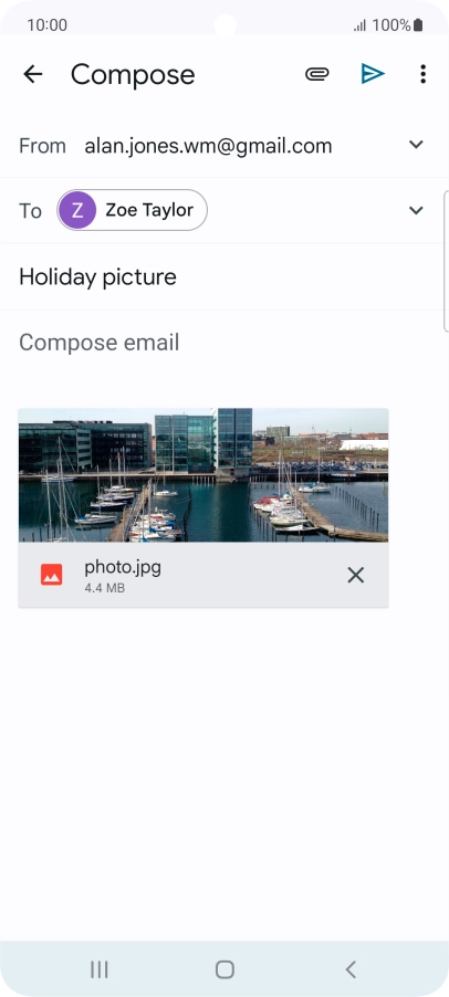 Press the text input field and write the text for your email message. Press the text input field and write the text for your email message.