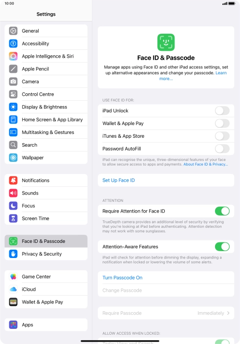 Press Turn Passcode On and key in a lock code of your own choice twice. Press Turn Passcode On and key in a lock code of your own choice twice.