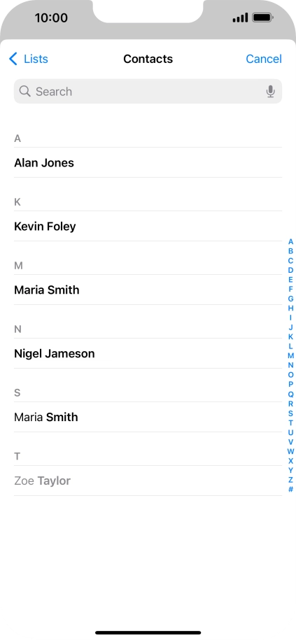 Press the required contact. Press the required contact.