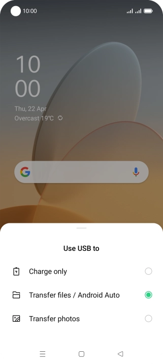 Press Transfer files / Android Auto. Press Transfer files / Android Auto.