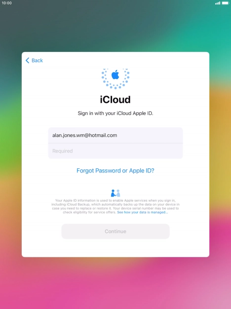 Press Required and key in the password for your Apple ID.