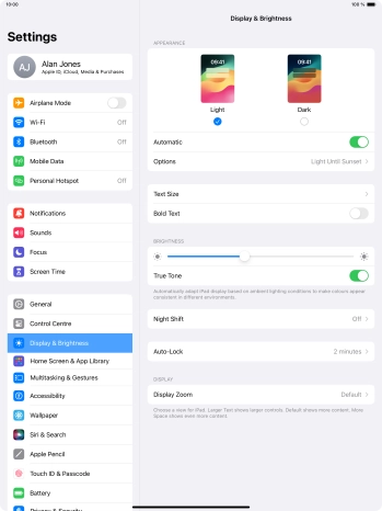 If you turn on the function, press Options and follow the instructions on the screen to select the required period of time for Dark Mode.