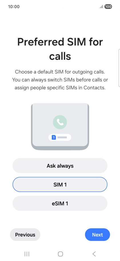 Press the required setting.