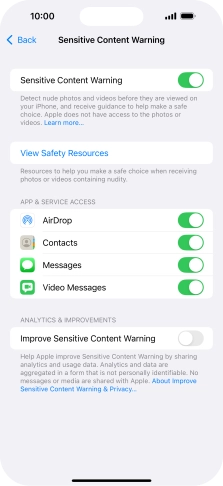 Press the indicators next to the required applications to turn the function on or off.