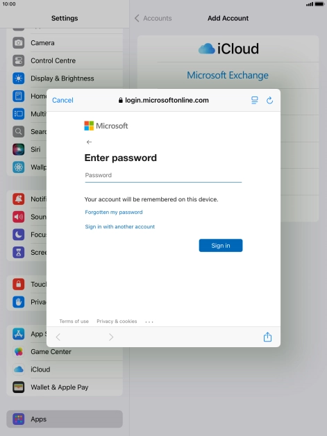 Press Password and key in the password for your email account. Press Password and key in the password for your email account.