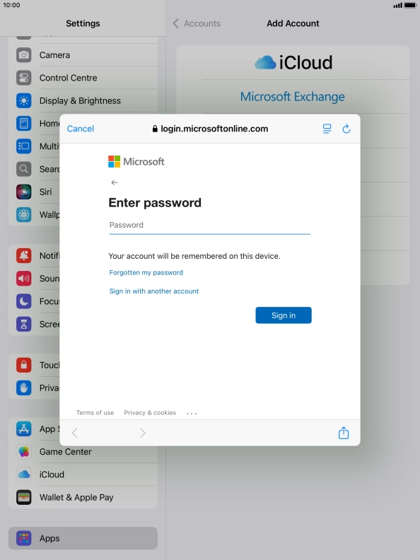 Press Password and key in the password for your email account. Press Password and key in the password for your email account.