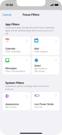 To see specific calendars in the selected focus mode, press Calendar and follow the instructions on the screen to select the required calendars.