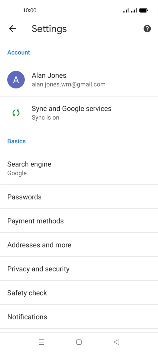 Press Privacy and security.