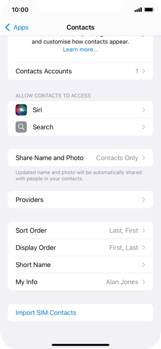 Press Import SIM Contacts.