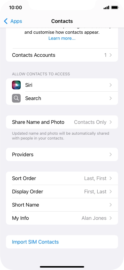 Press Import SIM Contacts.