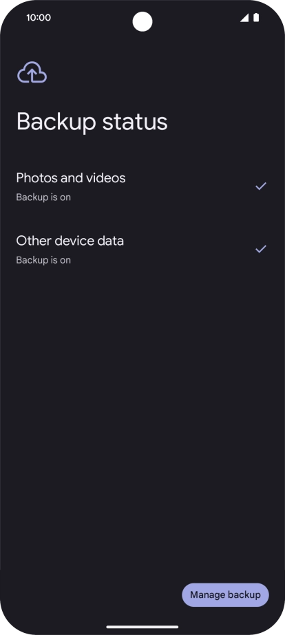 Press Manage backup. Press Manage backup.