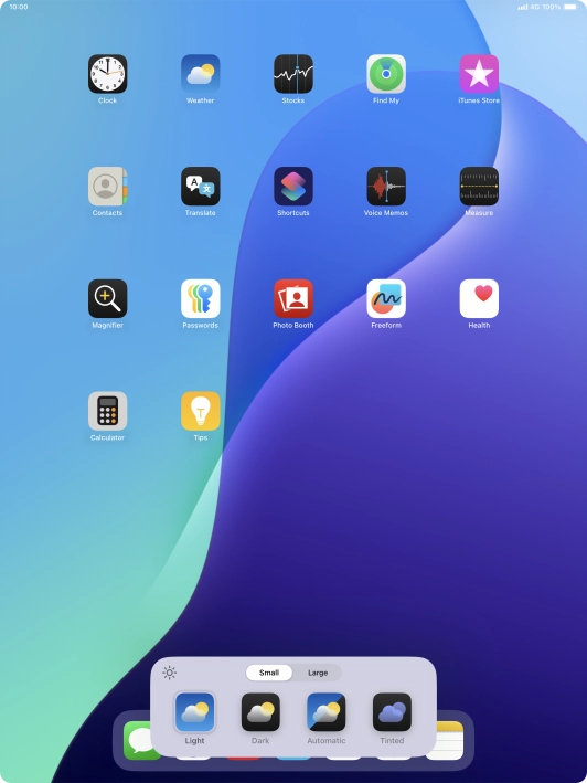 Press the required setting to select the size of app icons on the home screen.
