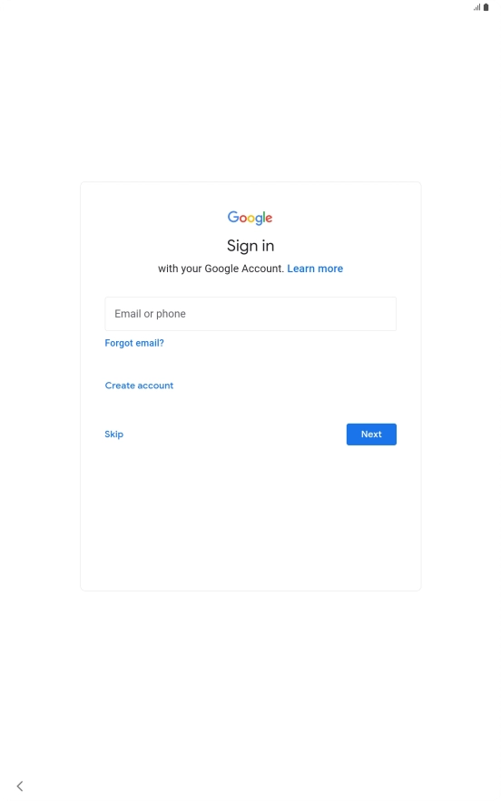 Press Email or phone and key in the username for your Google account.