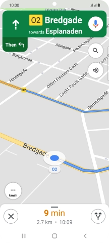 The travel information at the bottom of the screen shows your estimated time of arrival and distance to destination.