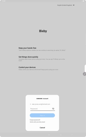 Press Password and key in the password for your Samsung account.