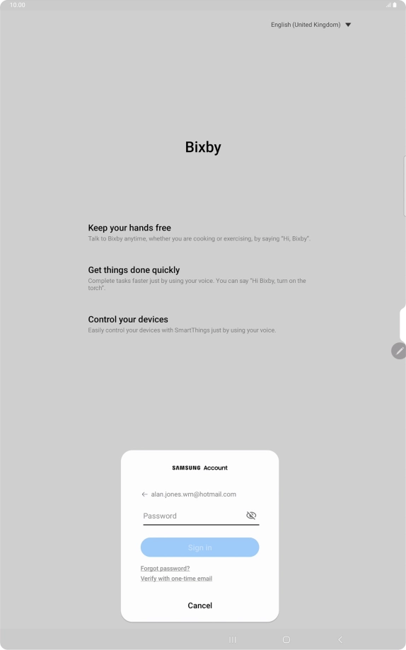 Press Password and key in the password for your Samsung account.