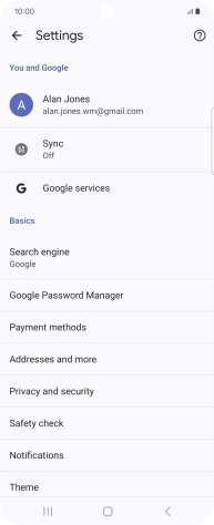 Press Privacy and security.