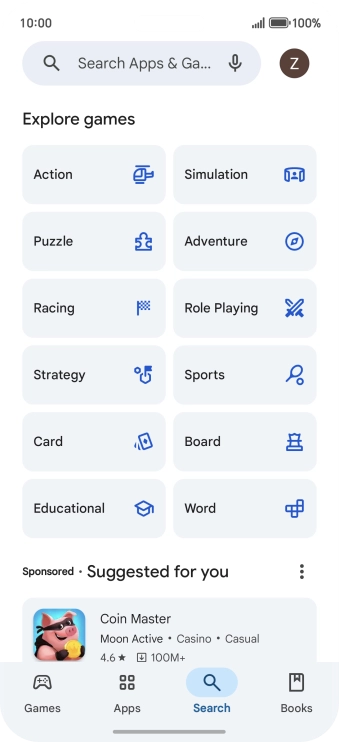 Press the search field.