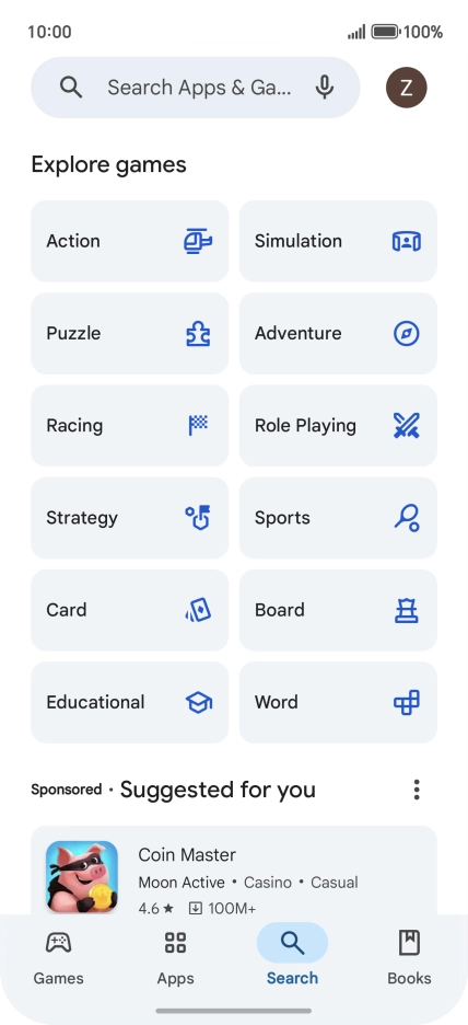 Press the search field.