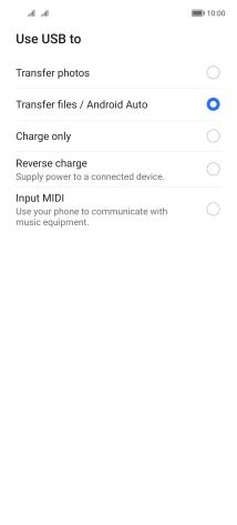 Press Transfer files / Android Auto.