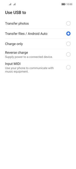 Press Transfer files / Android Auto.