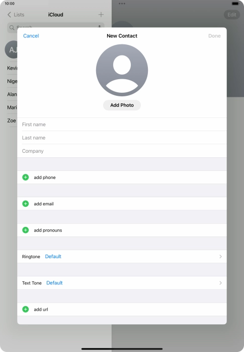 Press First name and key in the first name.