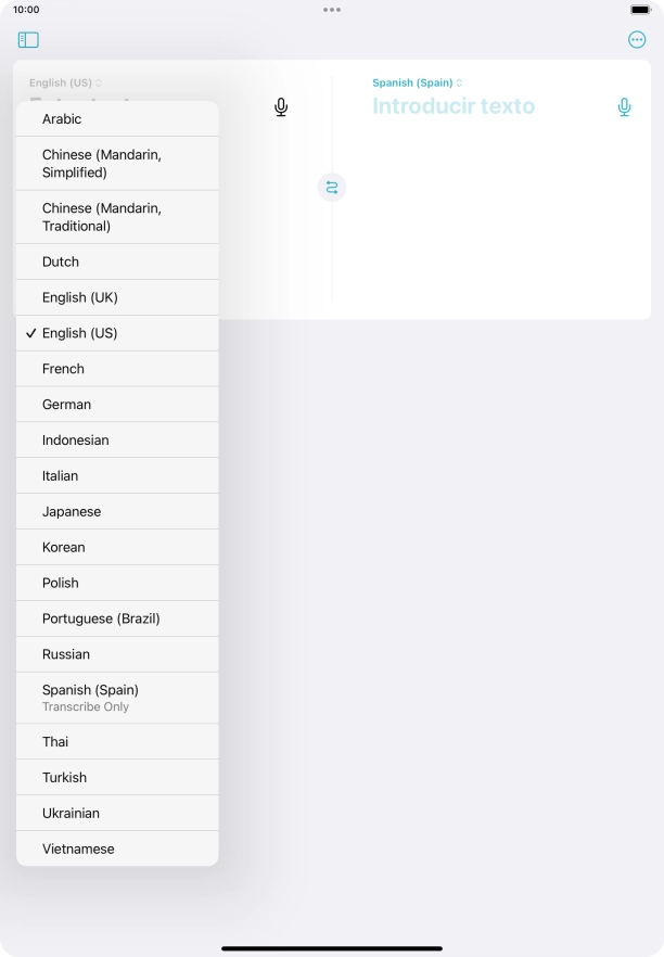 Press the required source language.