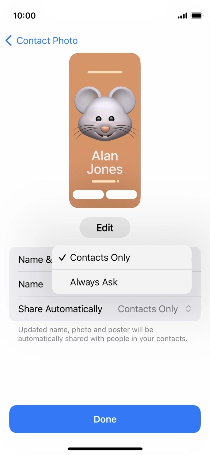 Press the required setting.
