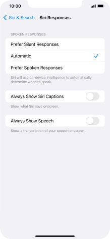 Press the required setting.