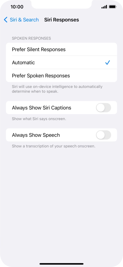 Press the required setting.
