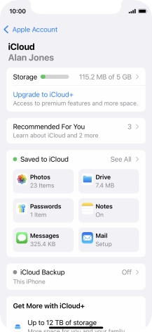Press iCloud Backup.