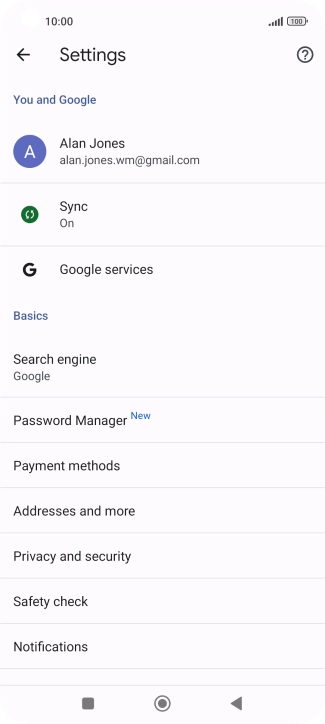 Press Privacy and security.