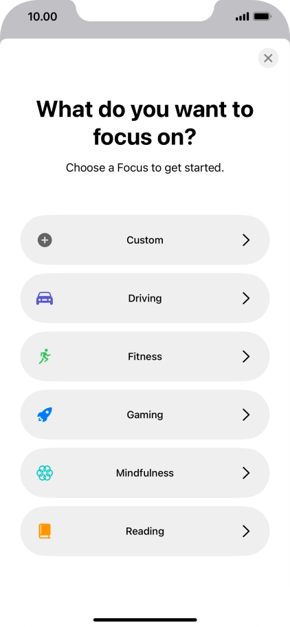 Press the required focus mode and follow the instructions on the screen to add the selected focus mode.