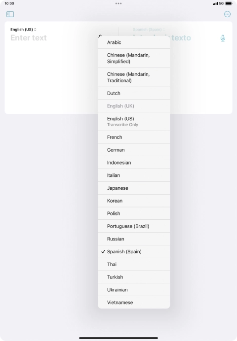Press the required target language.