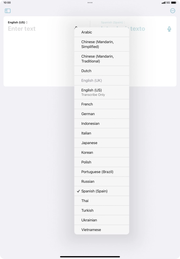 Press the required target language.