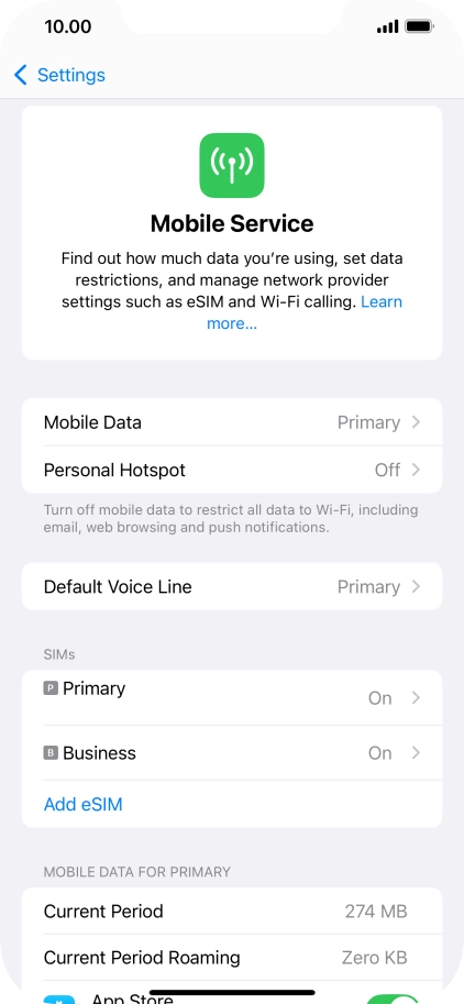 Press the required eSIM below 