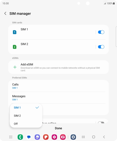 Press the required setting.