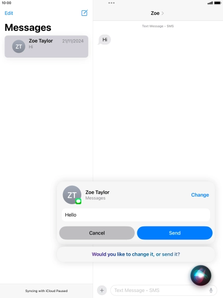 If an application is open on your tablet, such as a Mail or Messages, you can also use the functions available here, e.g.: REPLY [text].