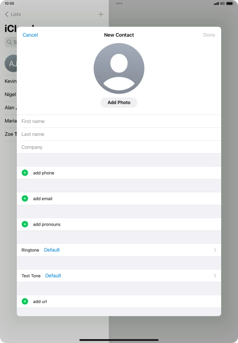 Press First name and key in the first name.