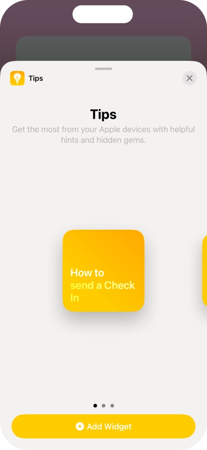 Slide your finger right or left on the screen to select the required widget size.