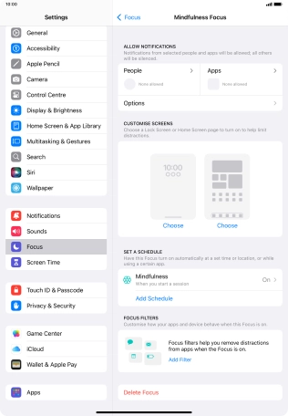 Press People and follow the instructions on the screen to select which contacts you would like to receive calls and notifications from when the selected focus mode is active.