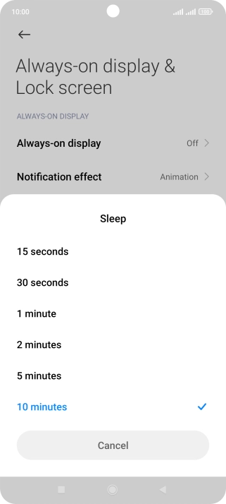 Press the required setting.