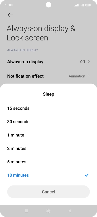 Press the required setting.