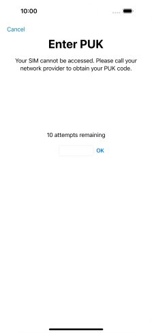 Key in the PUK and press OK.