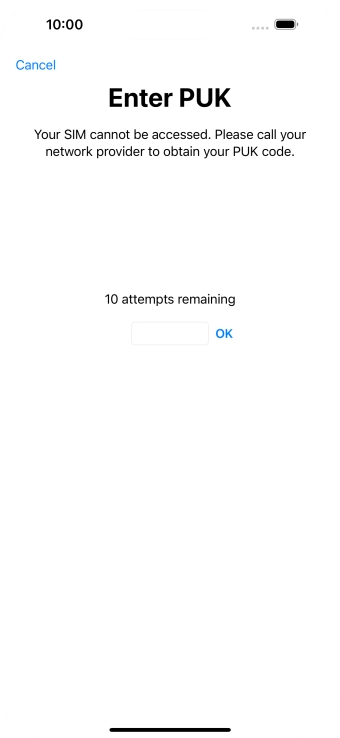 Key in the PUK and press OK.