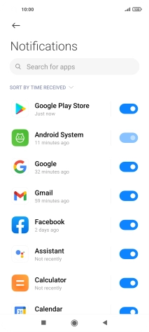 Press the indicator next to the required app to turn the function on or off.
