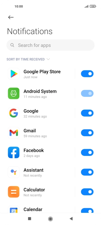 Press the indicator next to the required app to turn the function on or off.